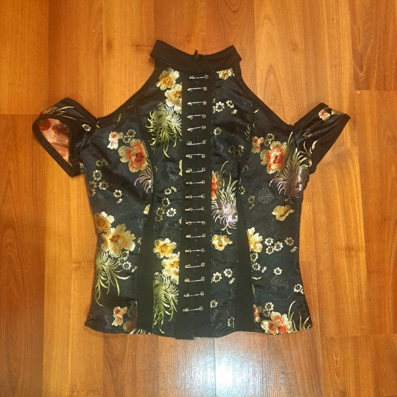 Rare Vintage Lip Service y2k Sample Satin Geisha Floral Brocade Goth punk Top - Picture 2 of 10